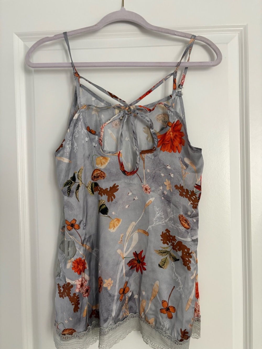 POL Grey Floral Camisole with Orange and Rust Blooms